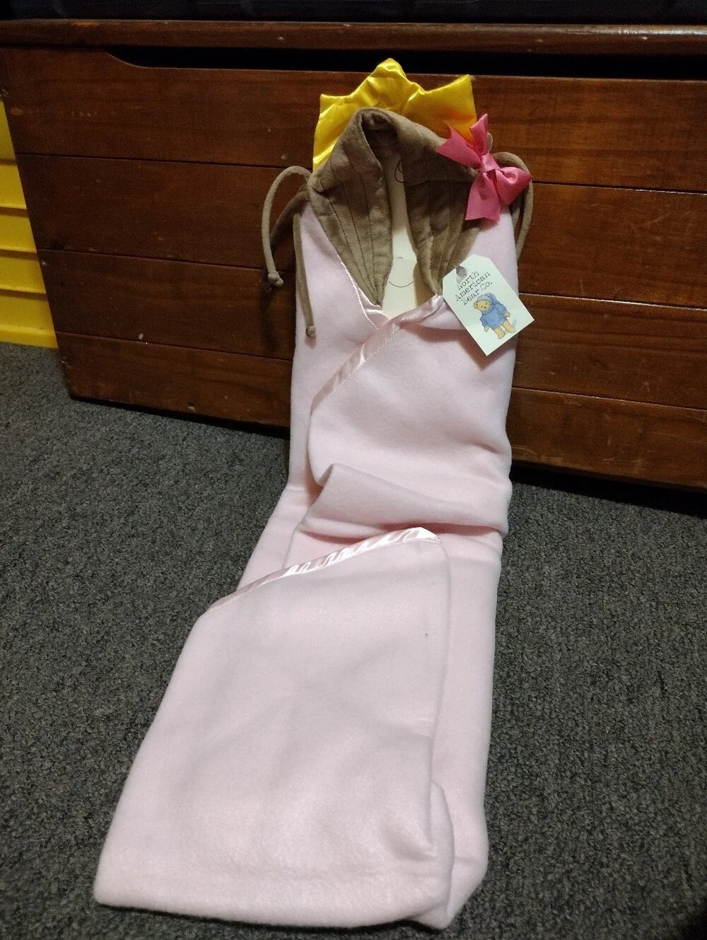 North American Bear Co Girls Pink Hooded Blanket Wrap with Bow